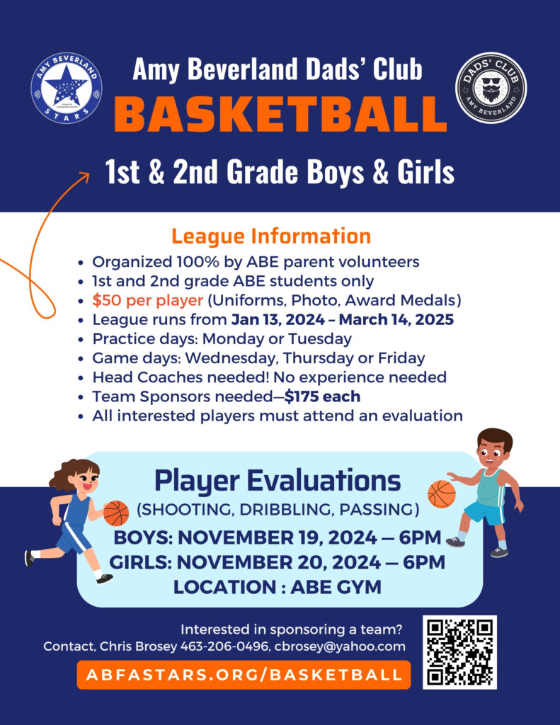 Amy Beverland elementary Dads club basketball flyer